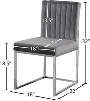 Giselle Velvet Upholstered Dining Chair in Grey, Set of 2 - 779Grey-C