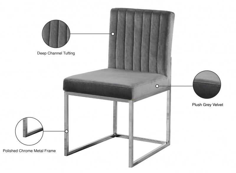 Giselle Velvet Upholstered Dining Chair in Grey, Set of 2 - 779Grey-C