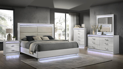 Glam King 5 Pc Bedroom Set in White - Glam King 5 Pc Bedroom Set in White