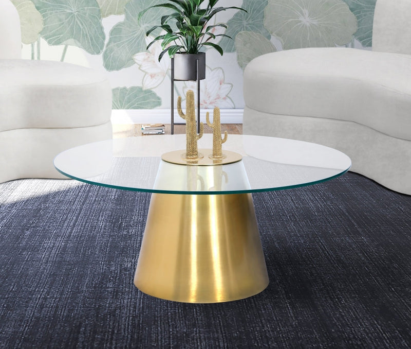 Glassimo Glass Top And Iron Base Coffee Table in Gold - 298-CT