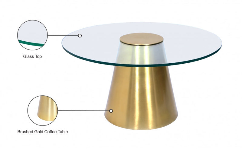 Glassimo Glass Top And Iron Base Coffee Table in Gold - 298-CT