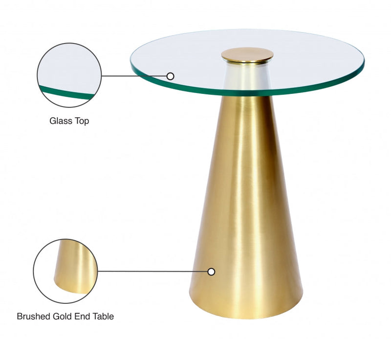 Glassimo Glass Top And Iron Base End Table in Gold - 298-ET