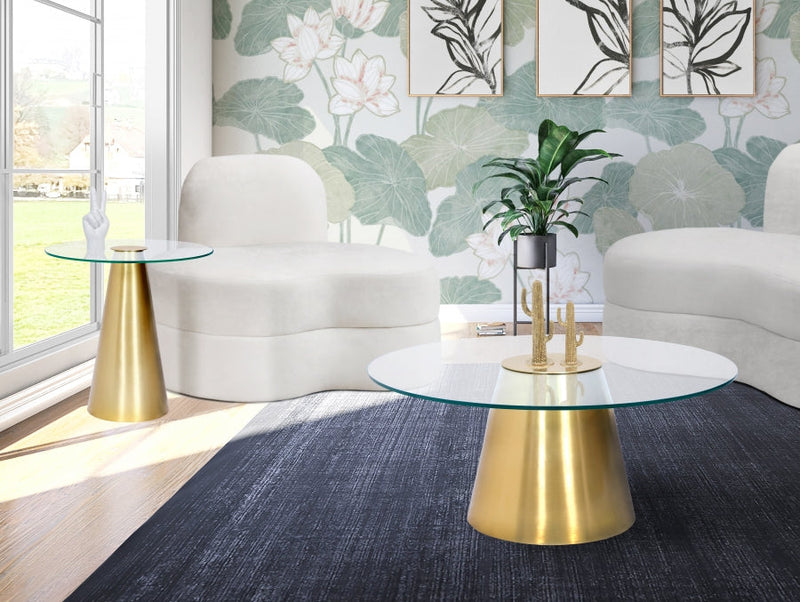 Glassimo Glass Top And Iron Base End Table in Gold - 298-ET