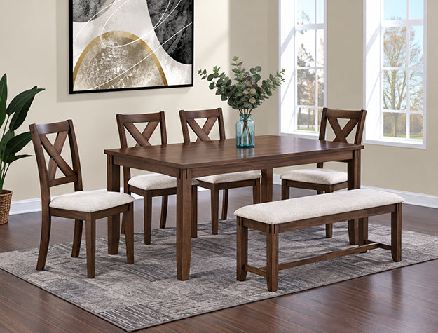 Glenn 6Pk Dining Set W/Bench Brown - 2322BR-SET