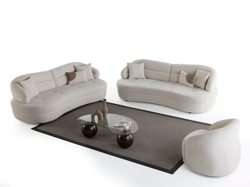 Gloria 4-pieces (2 Sofa & 2 Swivel Chair) Livingroom in Cream - 200-ZEN-GLO-CRE-3311