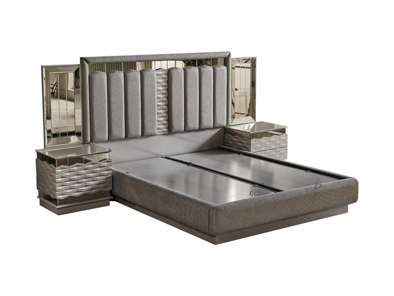 Gokce Bedroom (Queen Frame With Headboard & Dresser With Mirror & Ottoman & 2 Nightstand) - 120-GOK-SET