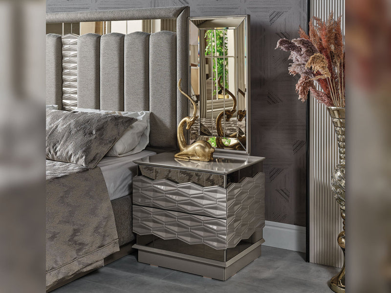 Gokce Nightstand With Back Mirror - 120-GOK-NS