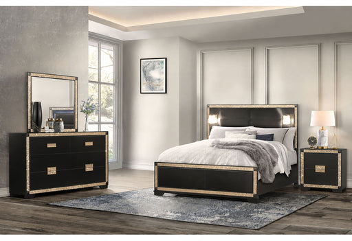 Blake Black/Gold Queen Bed With Lamps, Dresser, Mirror, Nightstand - BLAKE-BLACK/GOLD-QB DR MR NS