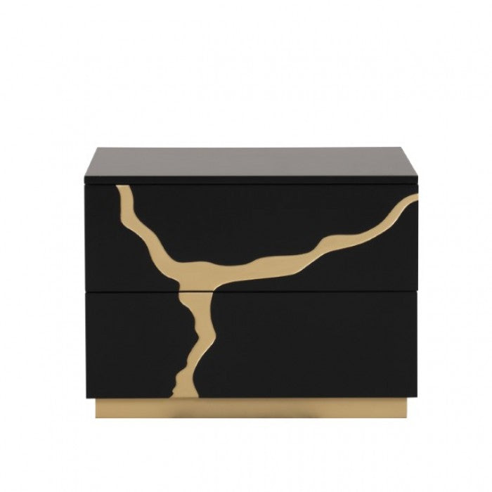 Goldsberg Black/Gold Nightstand - FM7425BK-N