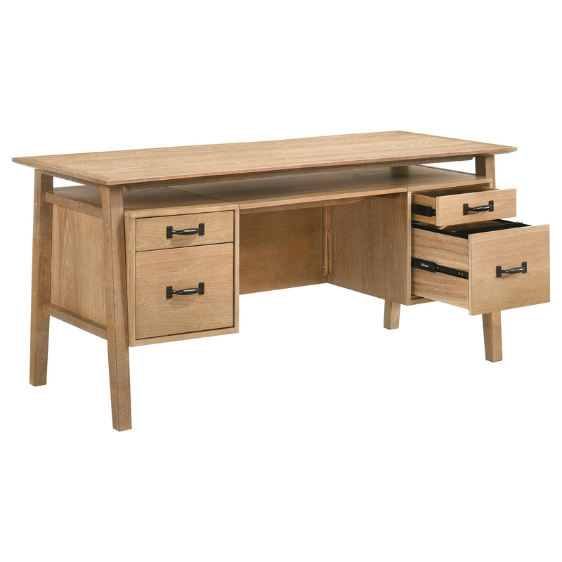 Goodson 64-inch 4-Drawer Double Pedestal Computer Desk Distressed Light Brown - 801587