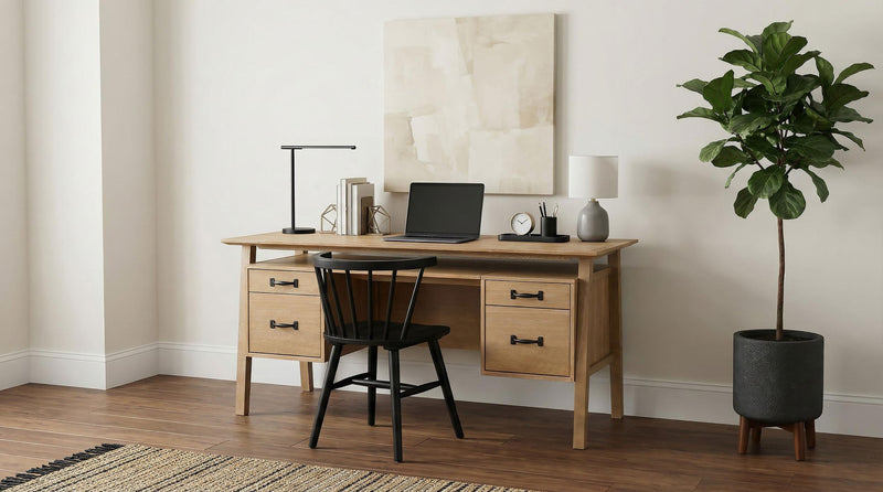 Goodson 64-inch 4-Drawer Double Pedestal Computer Desk Distressed Light Brown - 801587
