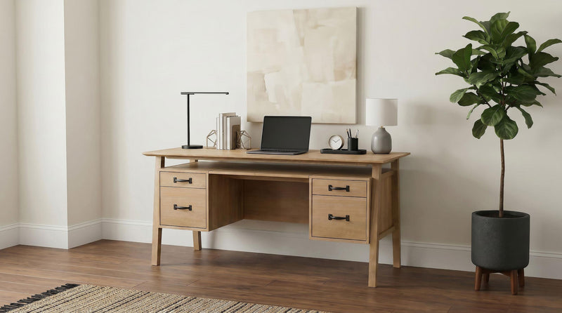 Goodson 64-inch 4-Drawer Double Pedestal Computer Desk Distressed Light Brown - 801587