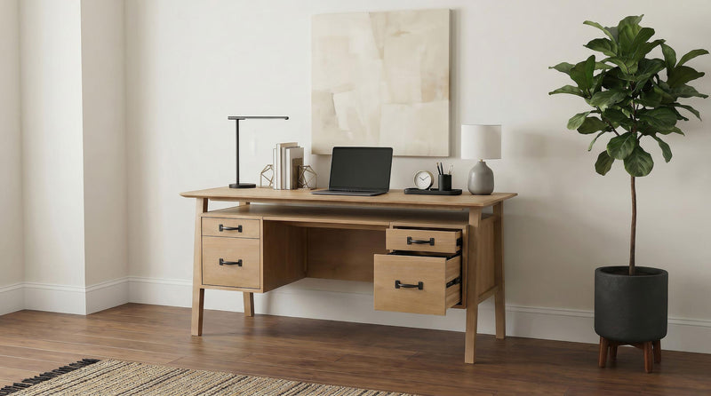 Goodson 64-inch 4-Drawer Double Pedestal Computer Desk Distressed Light Brown - 801587
