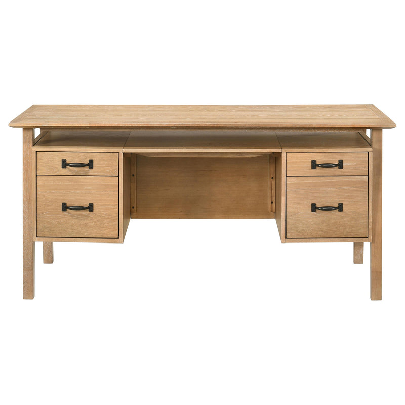Goodson 64-inch 4-Drawer Double Pedestal Computer Desk Distressed Light Brown - 801587