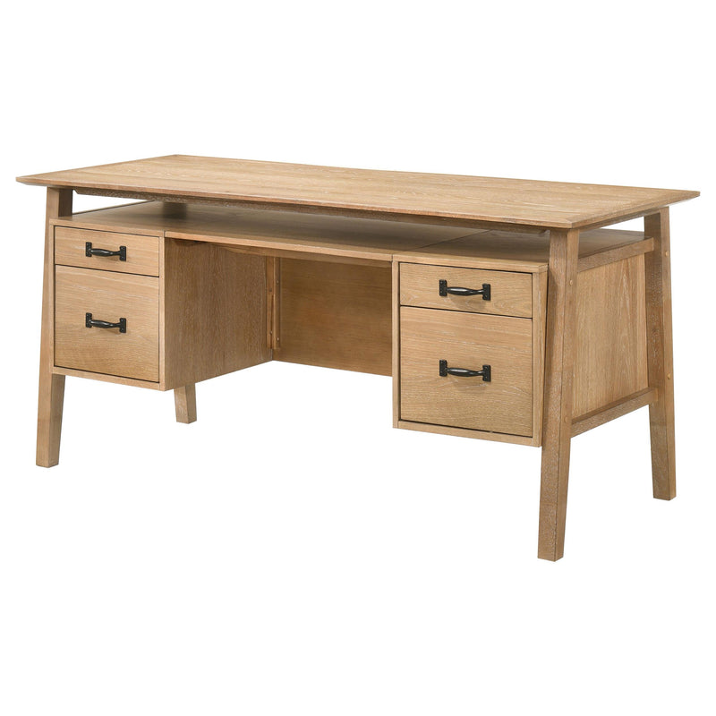 Goodson 64-inch 4-Drawer Double Pedestal Computer Desk Distressed Light Brown - 801587