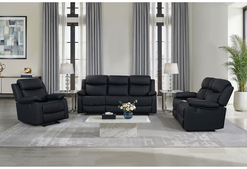 U6026 Black Pu 72A Rec Sofa/Console Rec Loveseat W/Led & Speaker/Rec - U6026-BLACK PU 72A-RS/CRLS W/ LED&SPKR/GR