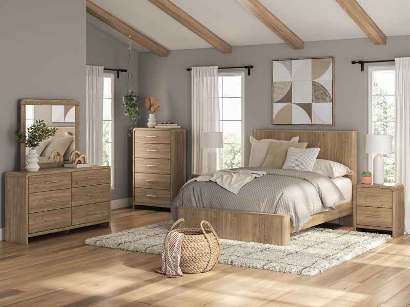 Gramburg Warm Natural Brown Queen Panel Platform Bed - PCB1121B10