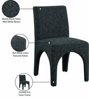 Gramercy Linen Textured Fabric Upholstered Dining Chair in Black, Set of 2 - 753Black-C