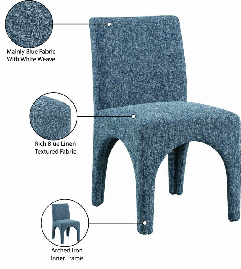 Gramercy Linen Textured Fabric Upholstered Dining Chair in Blue, Set of 2 - 753Blue-C