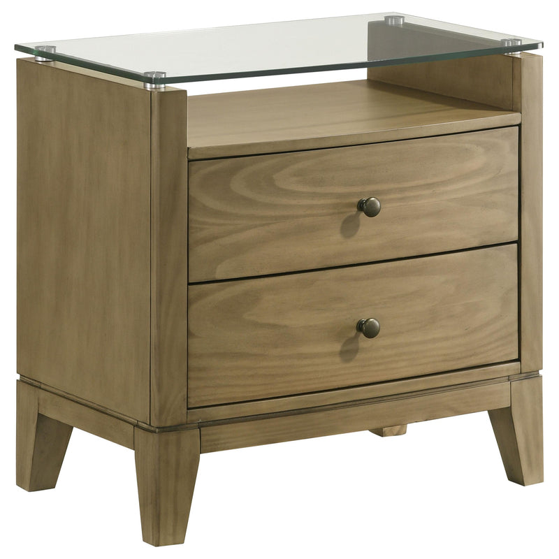 Granada 2-drawer Glass Top Nightstand Natural Pine - 224922