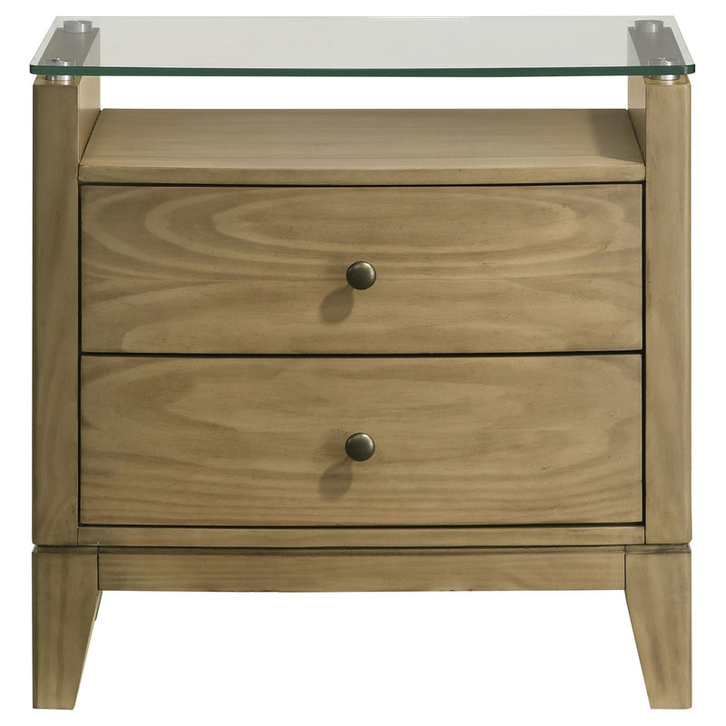 Granada 2-drawer Glass Top Nightstand Natural Pine - 224922