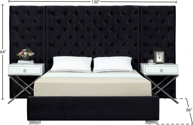 Grande Velvet King Bed (3 Boxes) Black - Gate FurnitureKing Bed