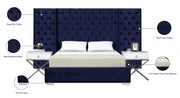 Grande Velvet King Bed (3 Boxes) Blue - Gate FurnitureKing Bed