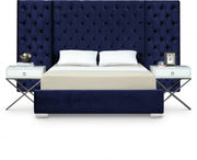 Grande Velvet King Bed (3 Boxes) Blue - Gate FurnitureKing Bed