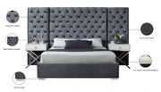 Grande Velvet King Bed (3 Boxes) Grey - Gate FurnitureKing Bed
