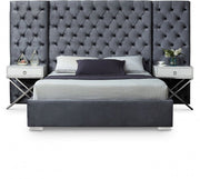 Grande Velvet King Bed (3 Boxes) Grey - Gate FurnitureKing Bed
