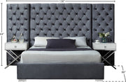 Grande Velvet King Bed (3 Boxes) Grey - Gate FurnitureKing Bed
