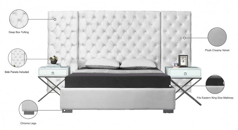 Grande Velvet King Bed (3 Boxes) White - Gate FurnitureKing Bed