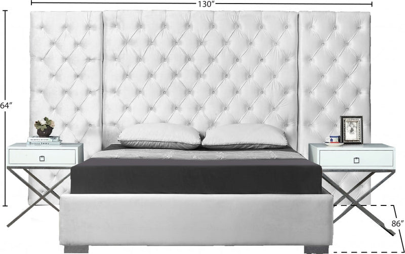 Grande Velvet King Bed (3 Boxes) White - Gate FurnitureKing Bed