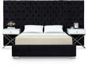 Grande Velvet Queen Bed (3 Boxes) Black - Gate FurnitureQueen Bed