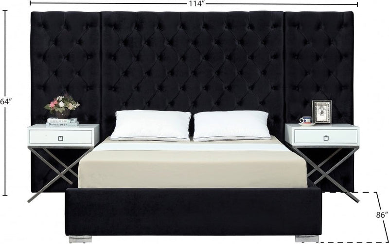 Grande Velvet Queen Bed (3 Boxes) Black - Gate FurnitureQueen Bed