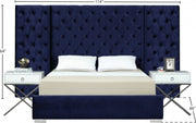 Grande Velvet Queen Bed (3 Boxes) Blue - Gate FurnitureQueen Bed