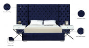 Grande Velvet Queen Bed (3 Boxes) Blue - Gate FurnitureQueen Bed