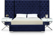 Grande Velvet Queen Bed (3 Boxes) Blue - Gate FurnitureQueen Bed