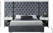 Grande Velvet Queen Bed (3 Boxes) Grey - Gate FurnitureQueen Bed