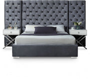 Grande Velvet Queen Bed (3 Boxes) Grey - Gate FurnitureQueen Bed