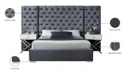 Grande Velvet Queen Bed (3 Boxes) Grey - Gate FurnitureQueen Bed