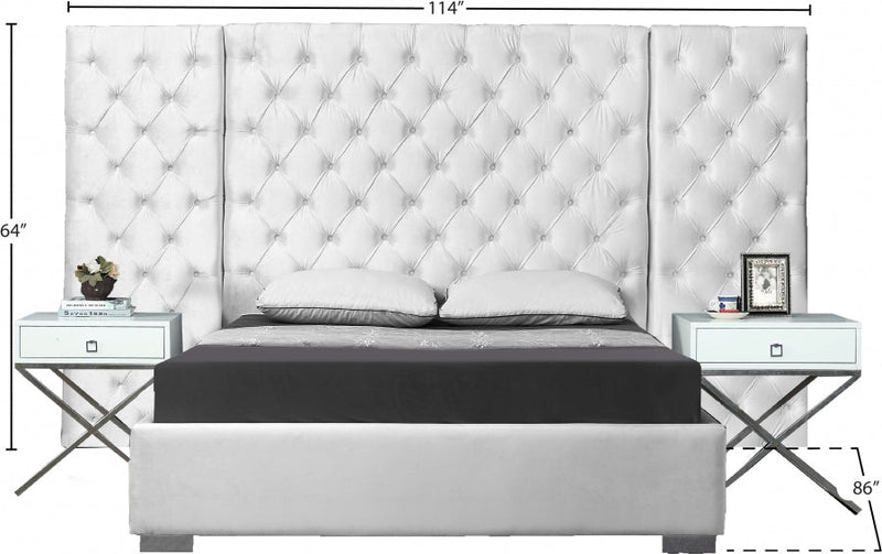 Grande Velvet Queen Bed (3 Boxes) White - Gate FurnitureQueen Bed