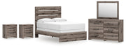 Graystorm Full Panel Bed, Dresser, Mirror and 2 Nightstands in Brown Gray - PKG021341