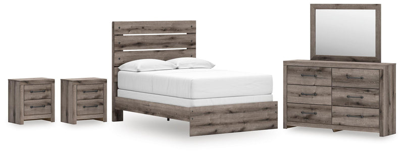 Graystorm Full Panel Bed, Dresser, Mirror and 2 Nightstands in Brown Gray - PKG021341