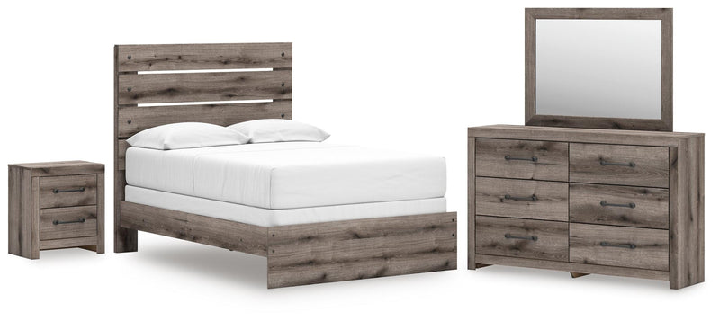 Graystorm Full Panel Bed, Dresser, Mirror and Nightstand in Brown Gray - PKG021343
