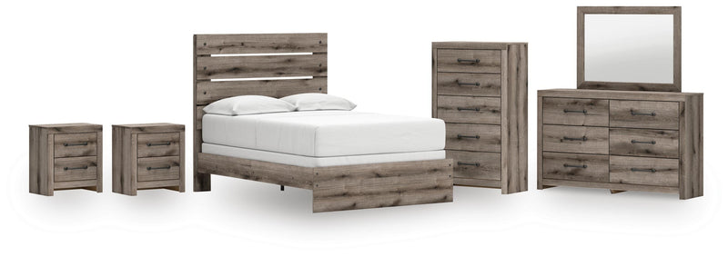 Graystorm Full Panel Bed, Dresser, Mirror, Chest and 2 Nightstands in Brown Gray - PKG021342