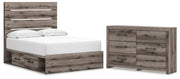 Graystorm Full Panel Bed with Storage and Dresser in Brown Gray - PKG021393