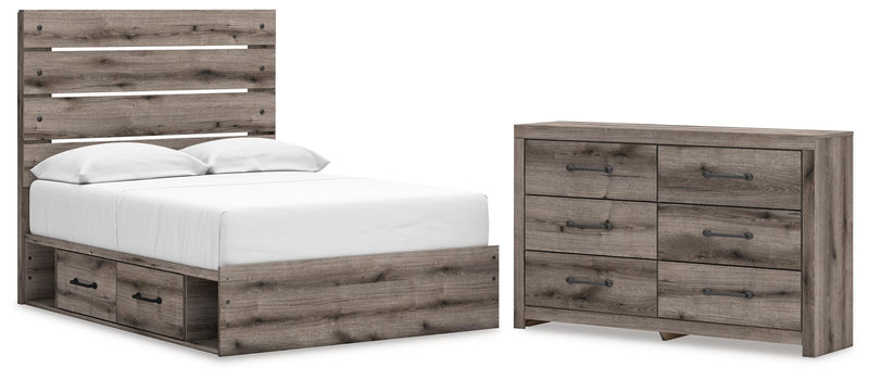 Graystorm Full Panel Bed with Storage and Dresser in Brown Gray - PKG021393