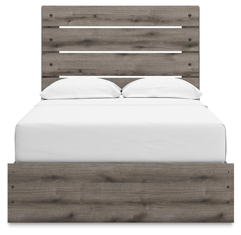 Graystorm Full Panel Bed with Storage, Dresser and Mirror in Brown Gray - PKG021387