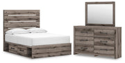Graystorm Full Panel Bed with Storage, Dresser and Mirror in Brown Gray - PKG021387